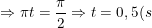 \small \Rightarrow \pi t=\frac{\pi }{2}\Rightarrow t=0,5(s)